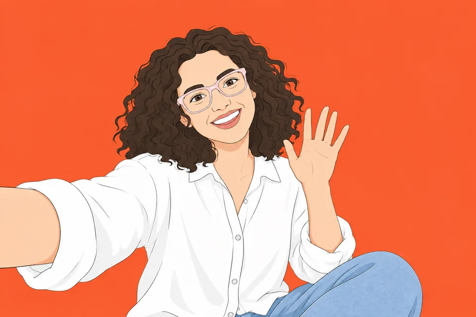 Illustrated drawing of Apeksha Khanal waving